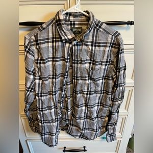 American Eagle flannel, black, gray, and white button up